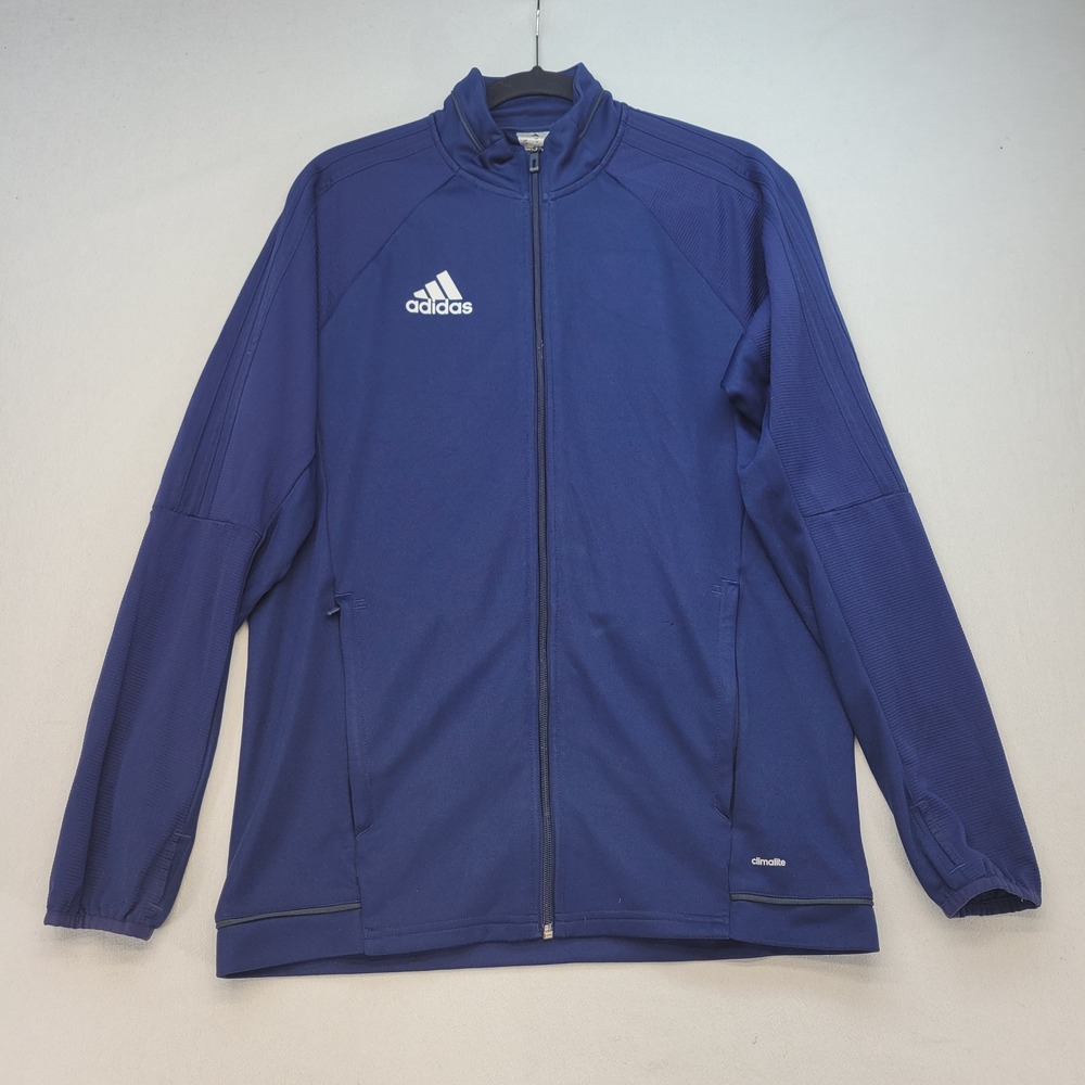 Adidas Track Jacket Mens Medium Blue Climalite Full Zip Athletic Training‎